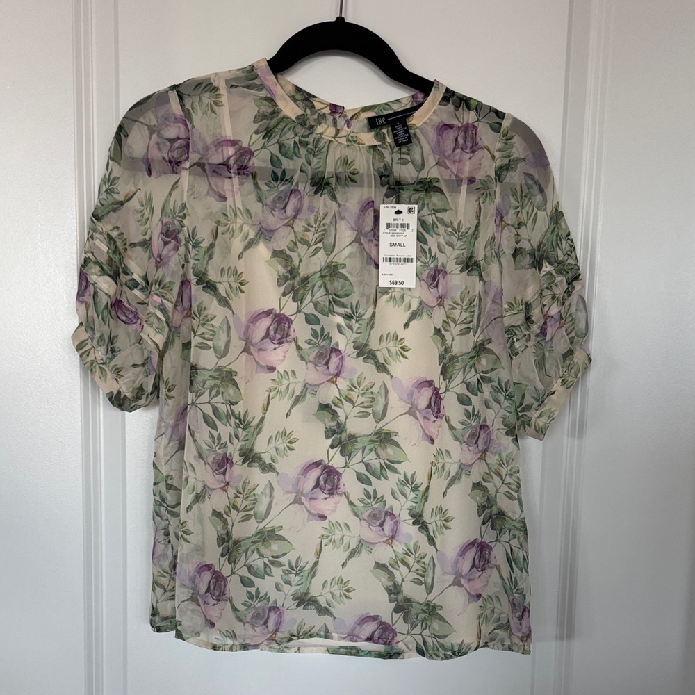 Chic Sheer Bubble Sleeve Blouse with Soft Cream Liner